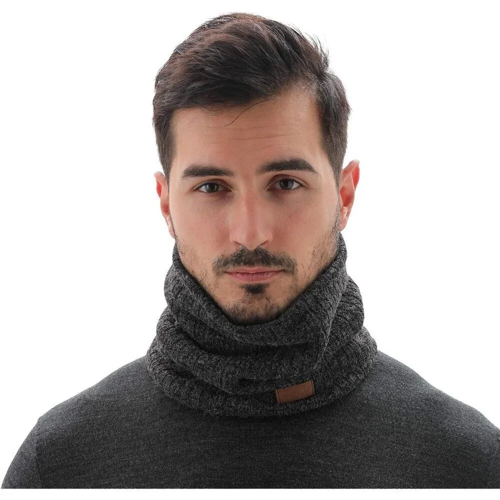 Men's Dark Grey Winter Ski Neck Gaiter Face Scarf Fleece Lined Windproof Scarves